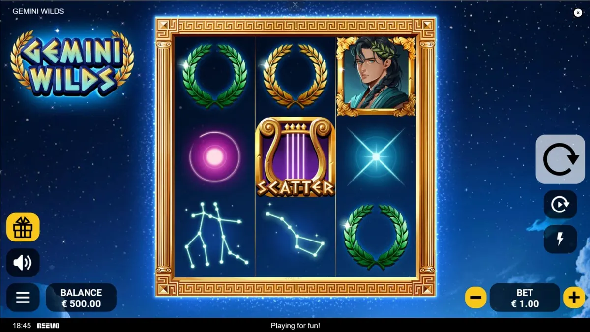 Tampilan visual slot Gemini Wilds dengan tema mitologi surgawi