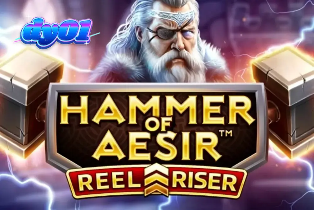 Tampilan visual slot Hammer of Aesir dengan latar belakang mitologi Nordik